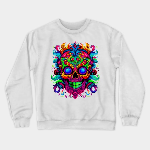 Skull in NEON colors Crewneck Sweatshirt by SteadyRolling